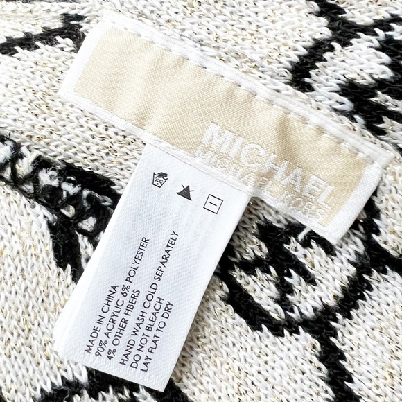 Michael Kors Hat MK Logo Black Cream & Gold Metallic Knit Winter Beanie NWT New - Picture 5 of 8